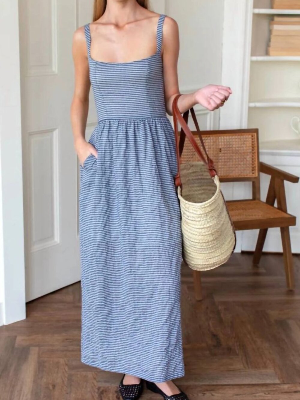 Emerson Fry Jour Maxi Dress, Navy Gingham, sz S. Great condition